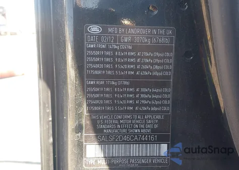 2012 Land Rover Range Rover Sport Hse from USA, damaged, VIN SALSF2D46CA744161